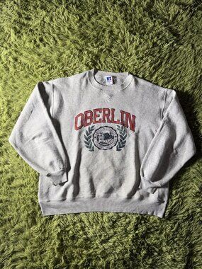 Oberlin College Vintage 90s Russell Athletic Gray Graphic Sweatshirt Size XL